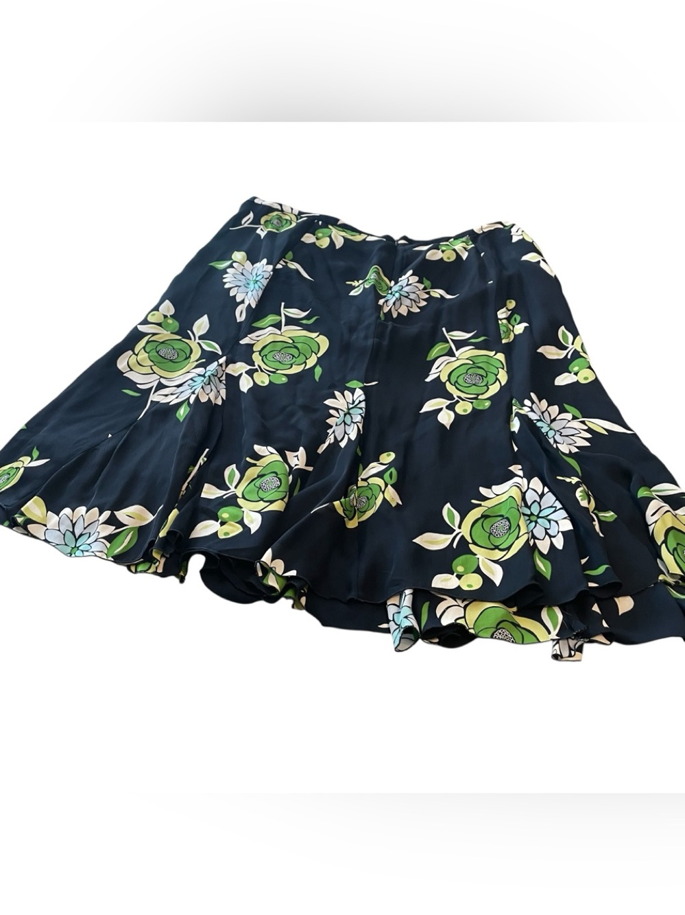 Nygard Collection Black Green Floral Silk Fit Flare A Line Womens Skirt Sz 18